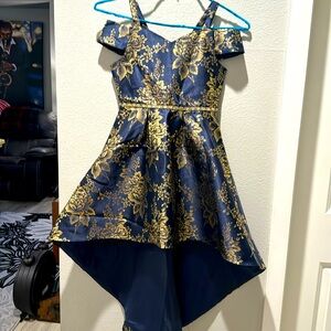 Rare Editions Gorgeous Navy Blue and Gold Girls Size 10 Formal Dress